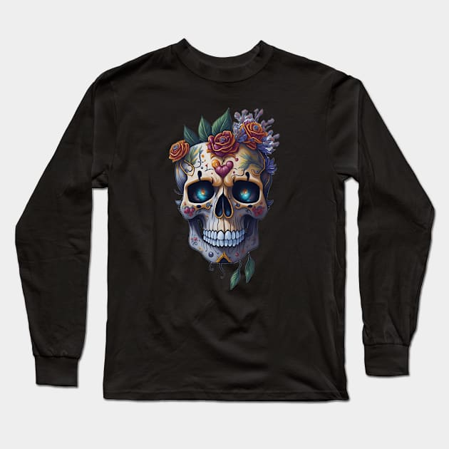 Colorful Traditions: Embrace Mexico's Day of the Dead Long Sleeve T-Shirt by ImaginativeInkPOD